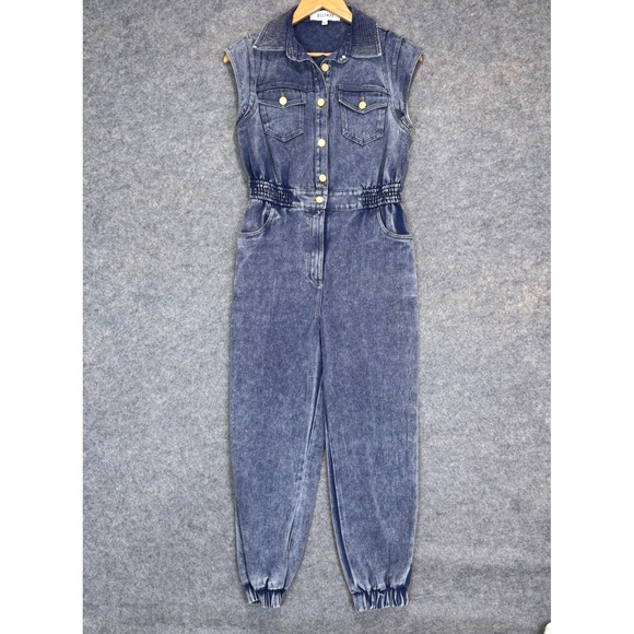 Elliatt Pants - Anthropologie Elliatt Arrangement Denim Jumpsuit Women Small Sleeveless Acid Was